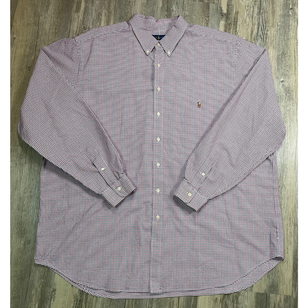 Ralph Lauren Men's 3XLT Red Blue Checked Button-Down Long Sleeve Shirt